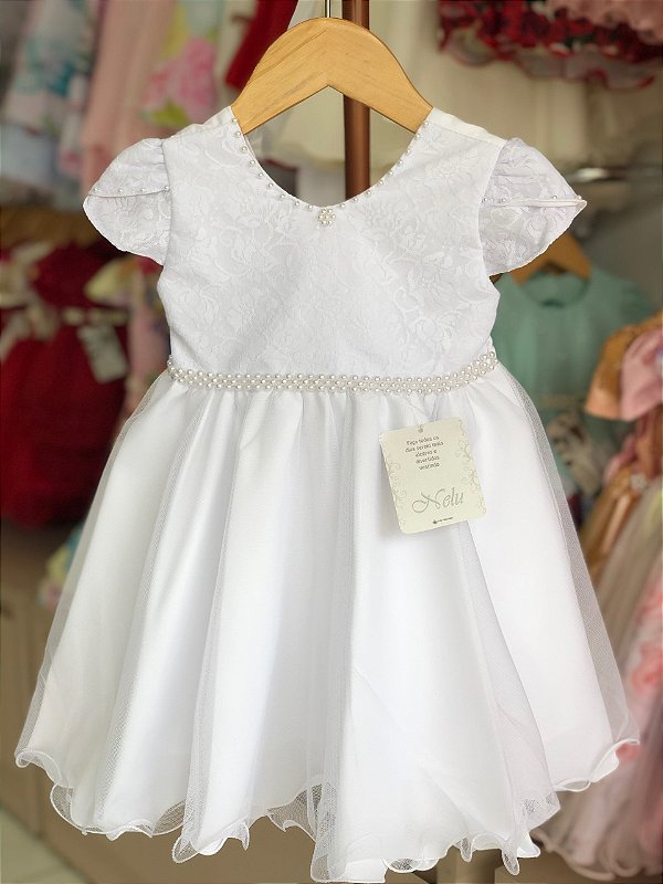 Vestido Branco Pérolas Batizado