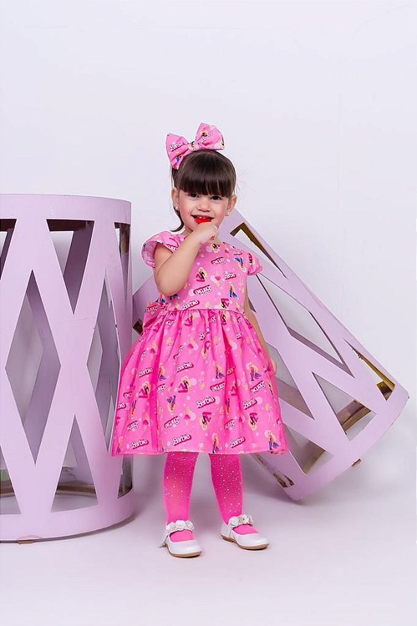 Vestido Infantil Barbie Rosa - Aura Baby- roupas para bebês
