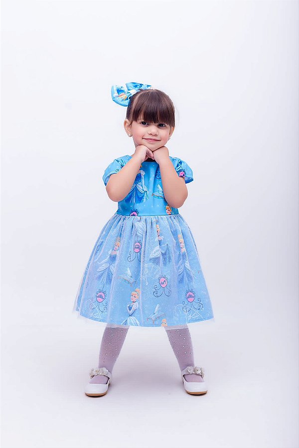 Vestido de Festa Infantil Temático Cinderela Luxo Feminino