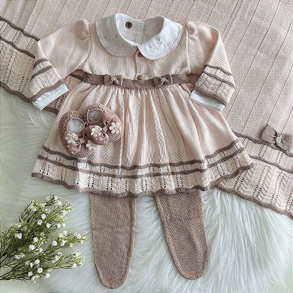 Saída de Maternidade de Tricô Sofia Rosa com Rose
