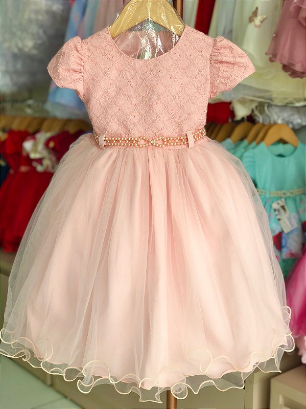 Vestido de Festa Rose Peito de Renda com Strass
