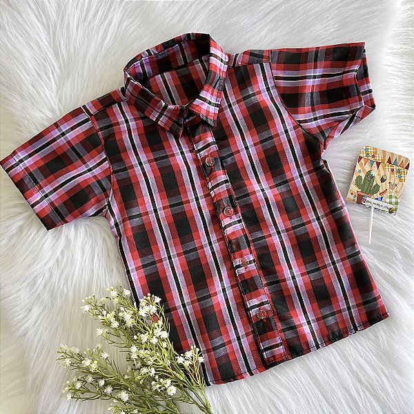 Camisa Xadrex M. Curta Vermelha