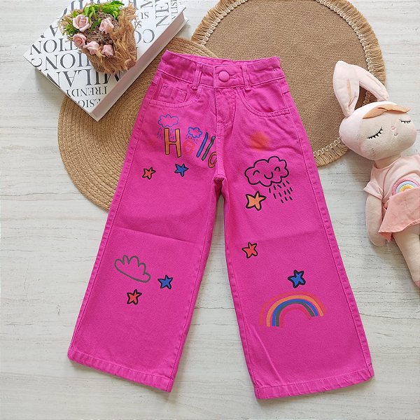 Calca Wide Leg Estacoes Pink Juvenil