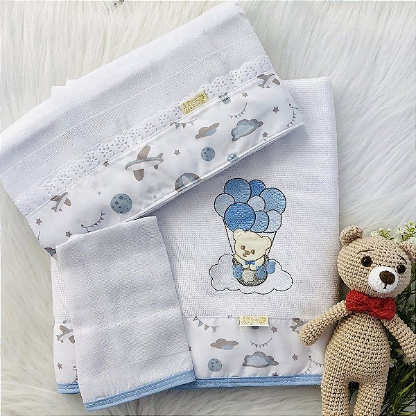 KIT TOALHA BORDADA 3PCS  URSO BALAO