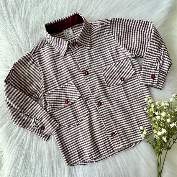 Camisa Xadrez Vinho Linho M. Longa