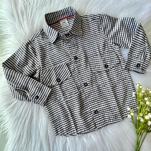 Camisa Xadrez Preta Linho M. Longa