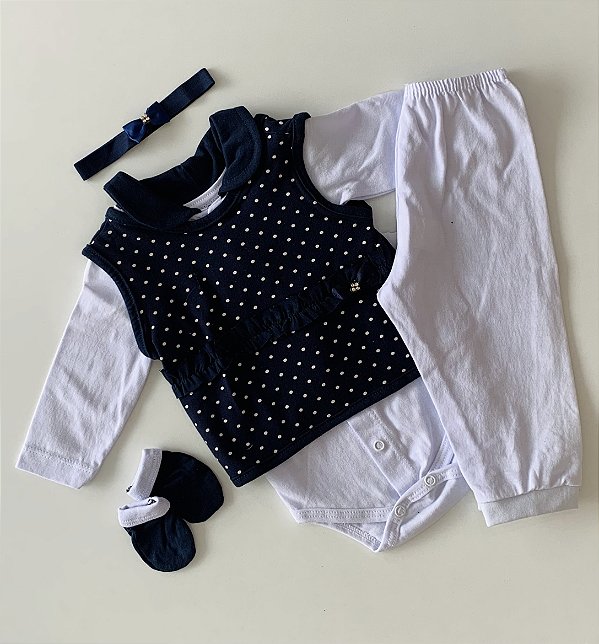 Kit Pagão Feminino Poá marinho com Branco