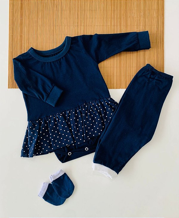 Kit Pagão Feminino Poá marinho Vestido