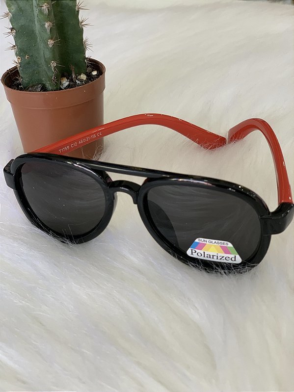 OCULOS DE SOL SILICONE  PRETO  C/ VERMELHO (RAIBAN)