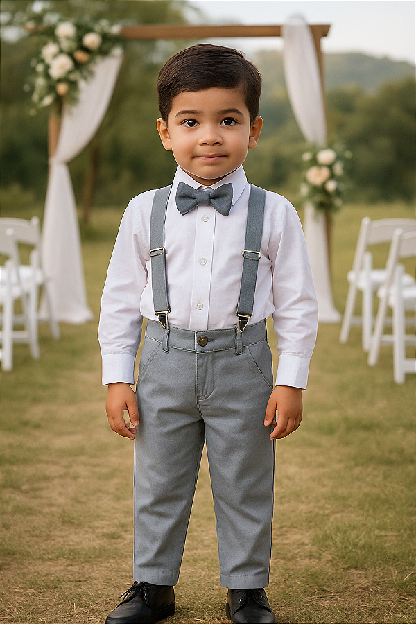 Conjunto social Infantil esporte Branco com Cinza