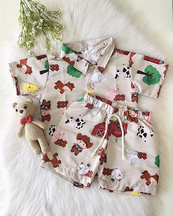 Conjunto Mauricinho Fazendinha Claro