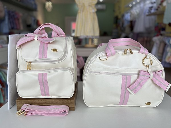 Kit Bolsa Maternidade com mochila Premium Bege com Rosa