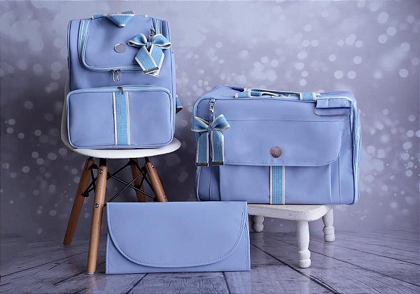 Kit Bolsa Maternidade Sonhos 3 Peças com Mochila Azul