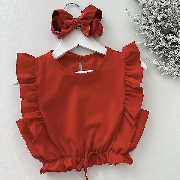 Blusa crepinho Curta Vermelha