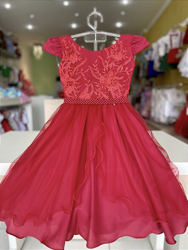 Vestido de Festa Vermelho Renda Luxo