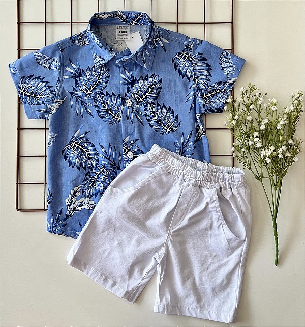 Conjunto Mauricinho Folhagem Azul