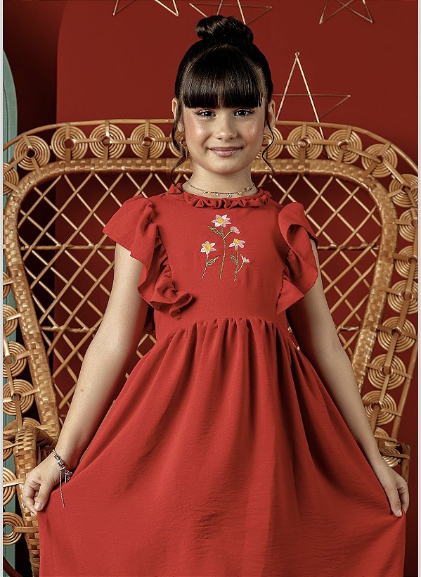 Vestido Malu Bordado Vermelho