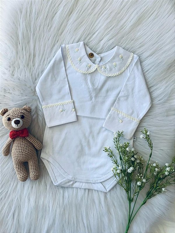 Body de Luxo Bordado Botão Rococó Amarelo