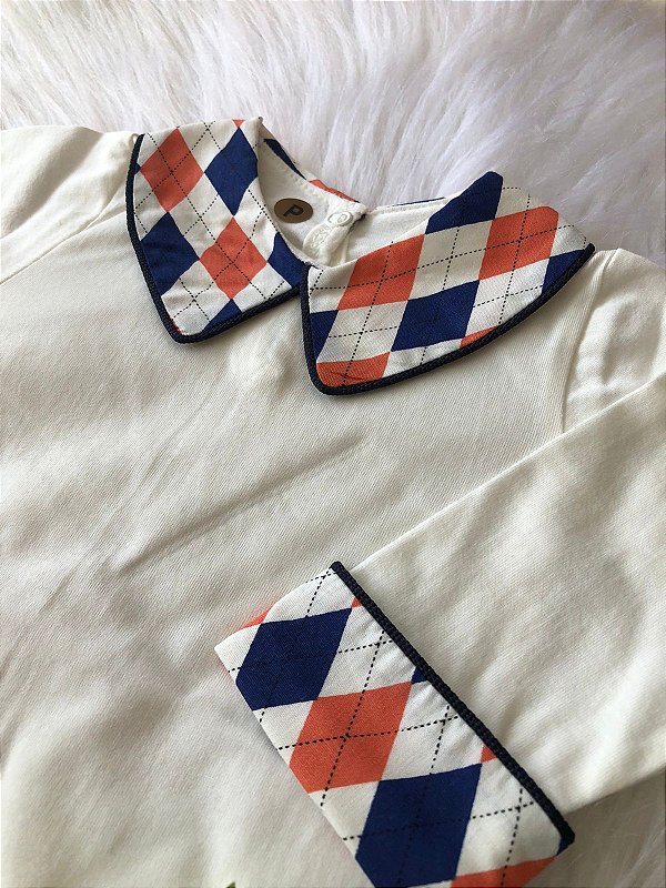 Body de Luxo Escocês com Punho Azul Marinho
