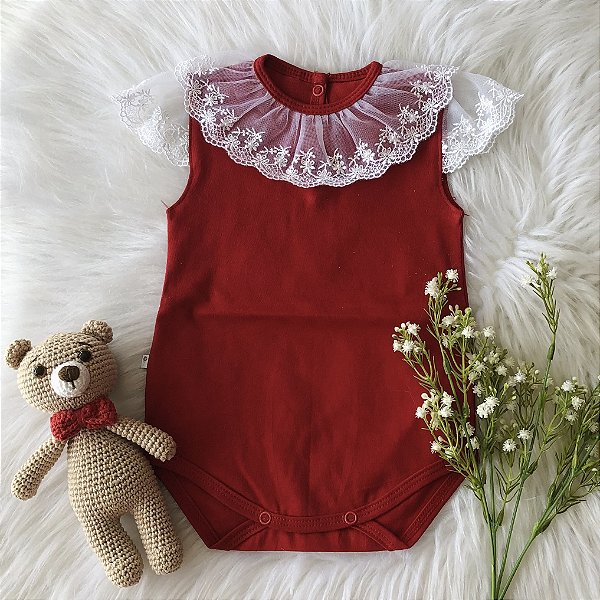 Body de Luxo Renda M. Curta Vermelho