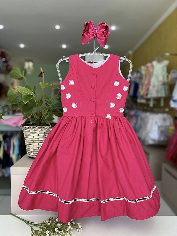 Vestido Infantil Pink Bordado Margarida