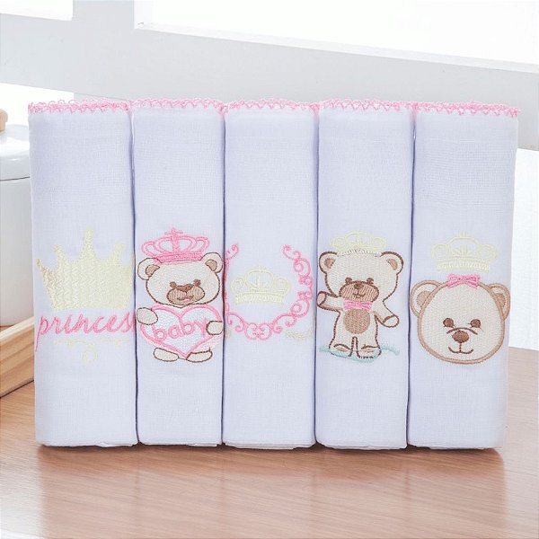 Kit Fralda bordada Aconchego Ursa Princesa