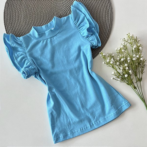 Blusa gola alta manga babadinho Azul
