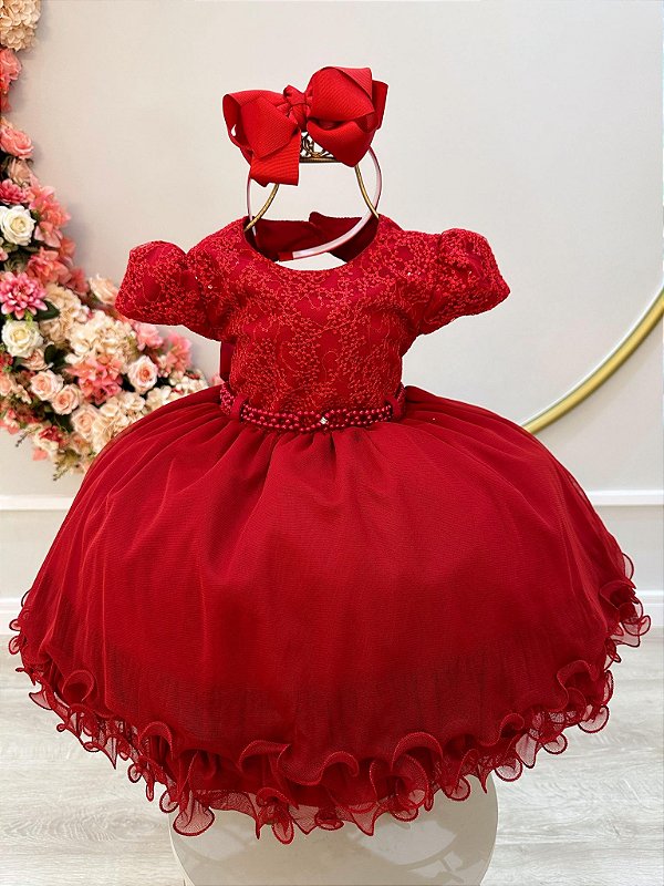 Vestido de Festa Infantil Vermelho Peito Lantejoula