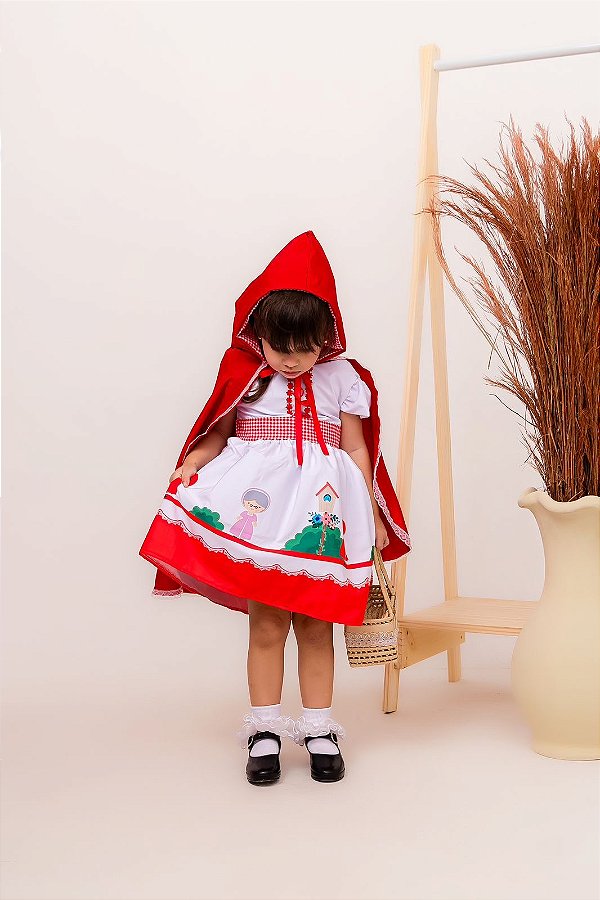 Vestido Infantil Temático Chapeuzinho Vermelho com Capa