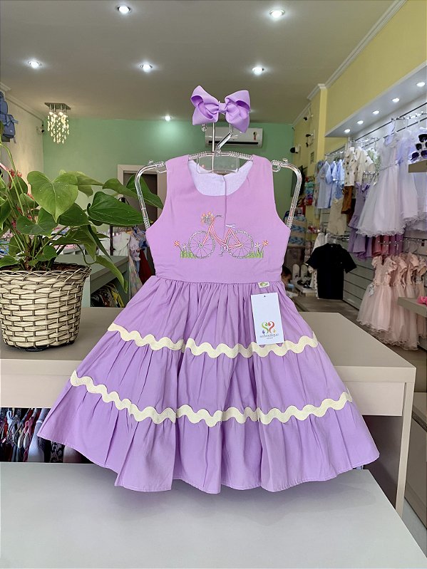 Vestido Infantil Lilás Bordado