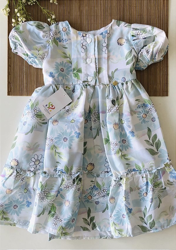Vestido Infantil Azul Margaridas