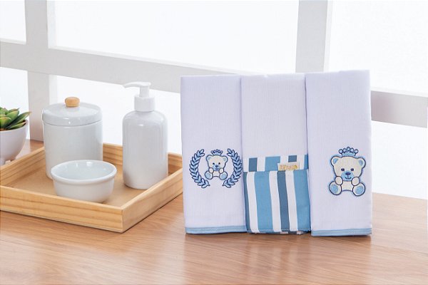 FLANELA BORDADA 3PCS URSO PRINCIPE