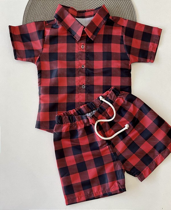 Conjunto Mauricinho Xadrez Vermelho