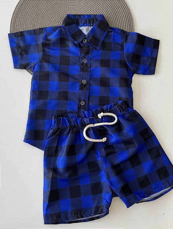 Conjunto Mauricinho Xadrez Azul Escuro