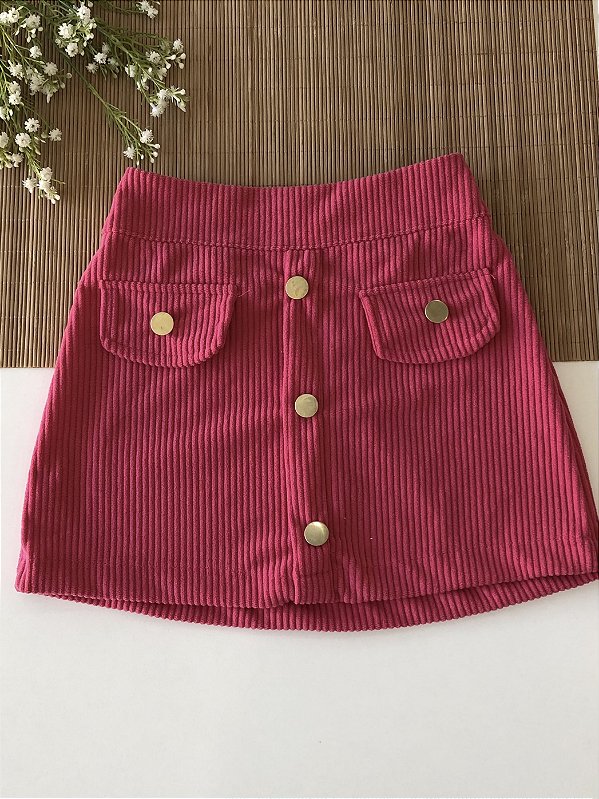 Saia de Veludo com botões Pink
