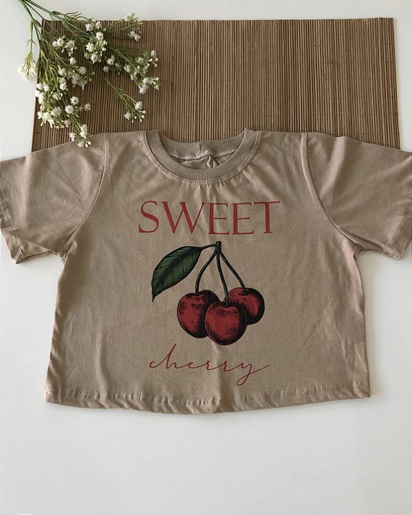 Cropped Cereja Bege