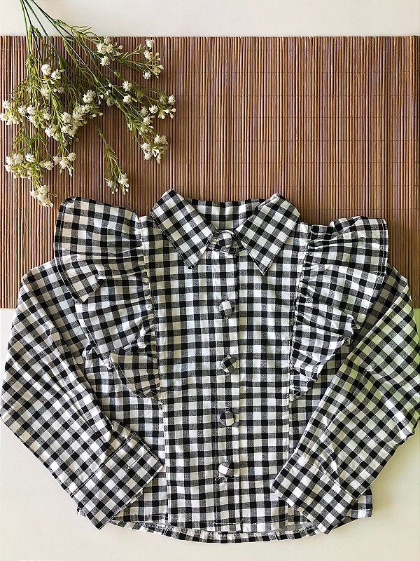 Camisa Xadrez Branca Botão Encapado