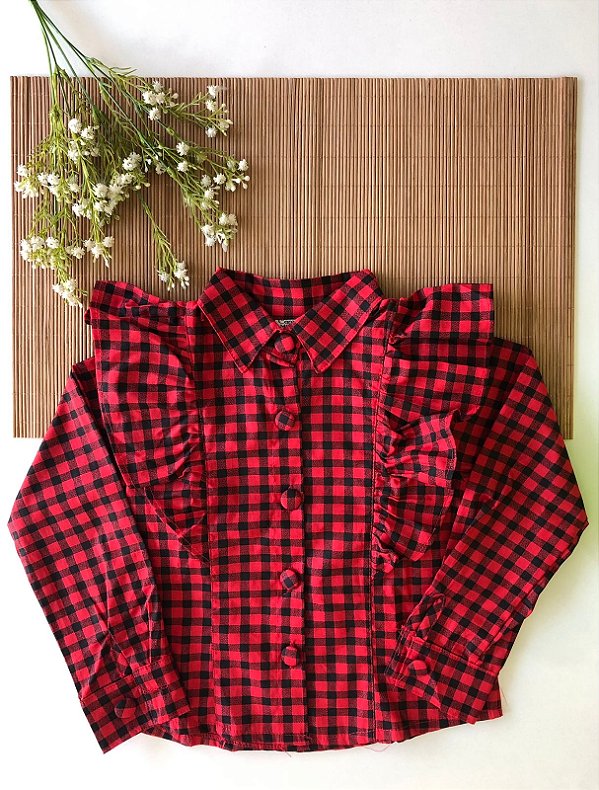 Camisa Xadrez Vermelha Botão Encapado