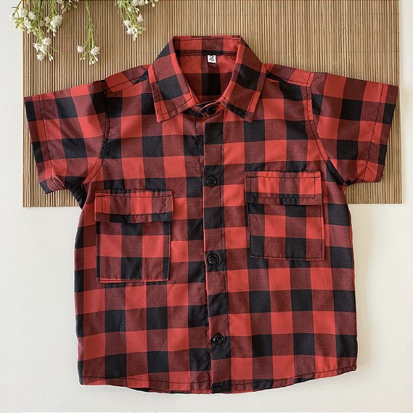 Camisa Xadrez Manga Curta Vermelha
