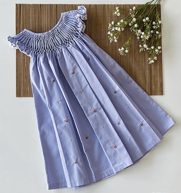 Vestido Bebê Artesanal Casinha de Abelha Lilás | Bordado Delicado à Mão | Clássico, Elegante e Confortável