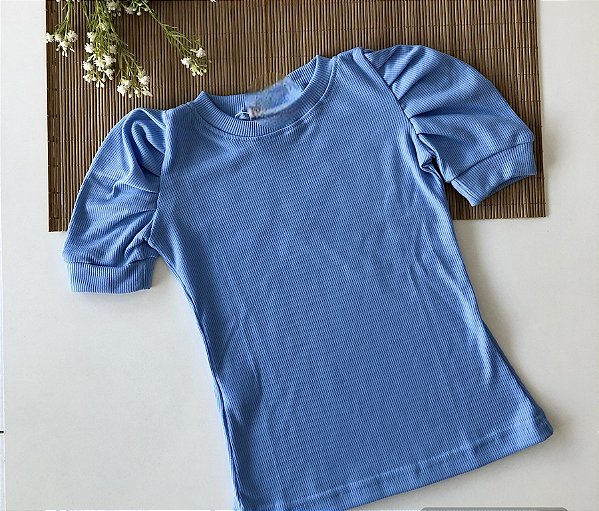 Blusa Manga Princesa Cotelê Azul