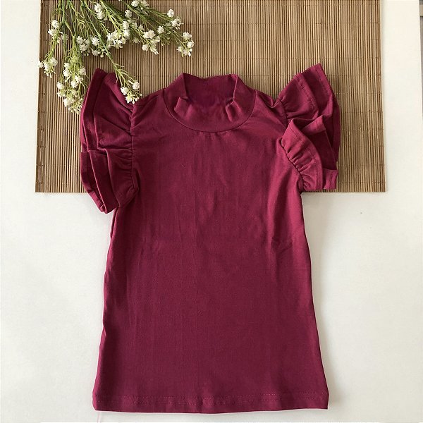 Blusa gola alta manga babadinho Vinho Marsala