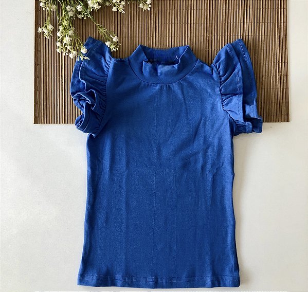 Blusa gola alta manga babadinho Azul Anil