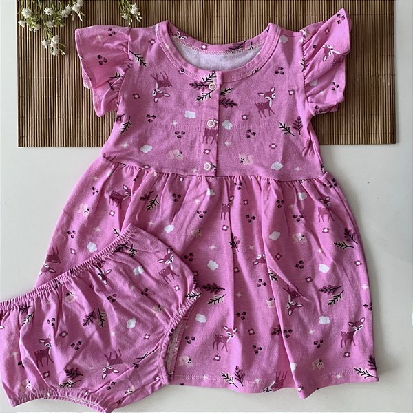 Vestido Baby Rosa Floral Com Calcinha