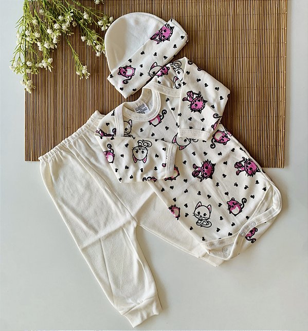 Conjunto Body Calça e Touca RN Gatinha Lilás