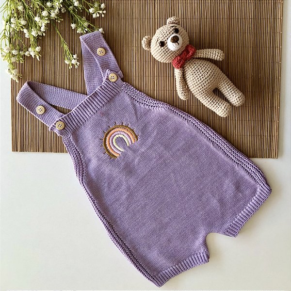 Romper de Tricô Bordado Arco Iris Lilás