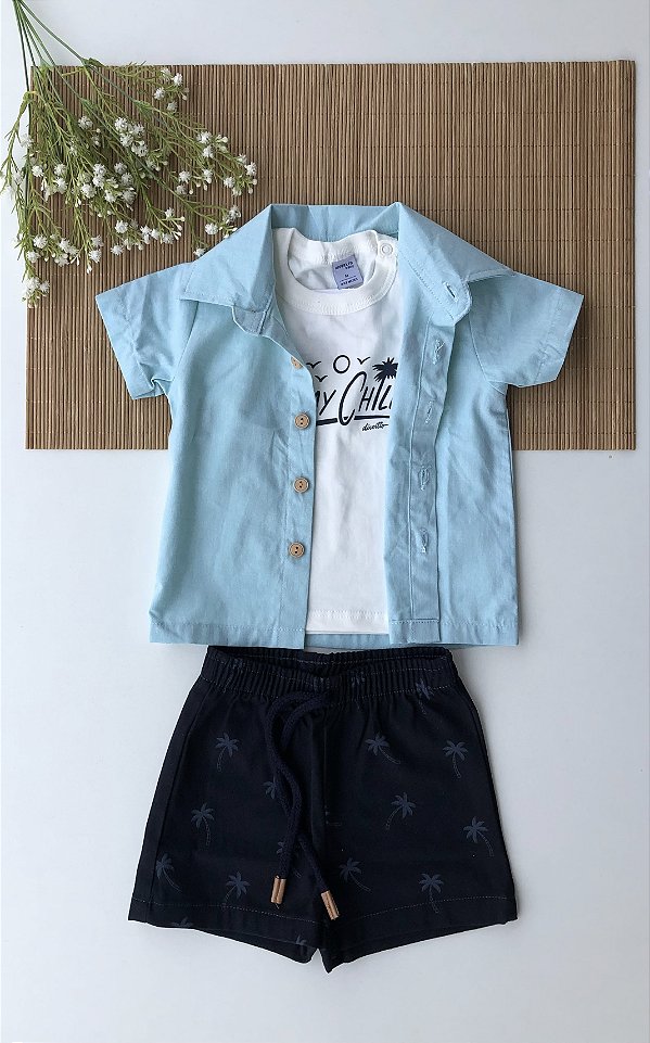 Conjunto Camiseta Bermuda e Camisa Verde DIVERTTO