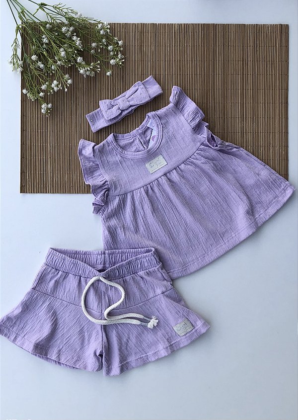 Conjunto Blusa Short e Tiara Lilás Bruma CINTI