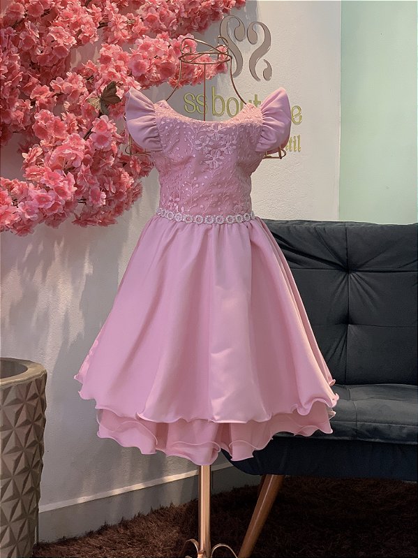 Vestido de Festa Infantil Rose Luxo Renda