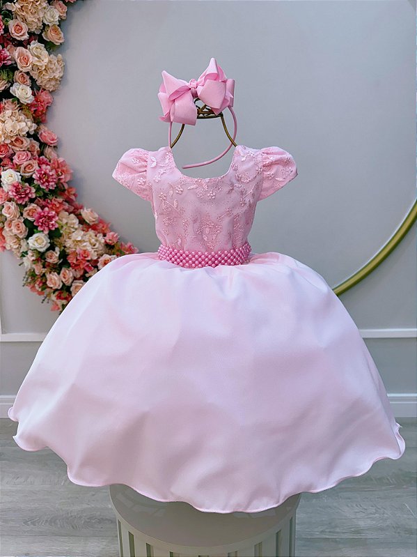 Vestido de Festa Rosa Renda no Peito